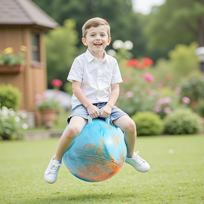 U&C Planet Hopper Ball 20 inches Bouncy Ball with Handle for Kids Age 5-9 Clouds Hoppity Hop Sit and Bounce Jumping Hopping with Pump and Gift Box Great Gift for Birthday Easter Basket Stuffers