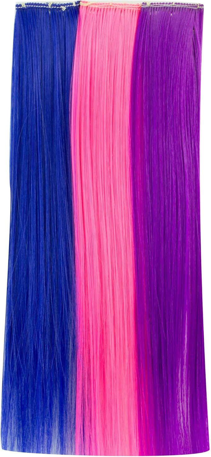 Doll Clip in Hair Pieces, Set of 3 with Hot Pink, Blue and Purple Straight Hair Clips | 18 Inch Doll Hair Care Accessory Set of 3 Hair Clips