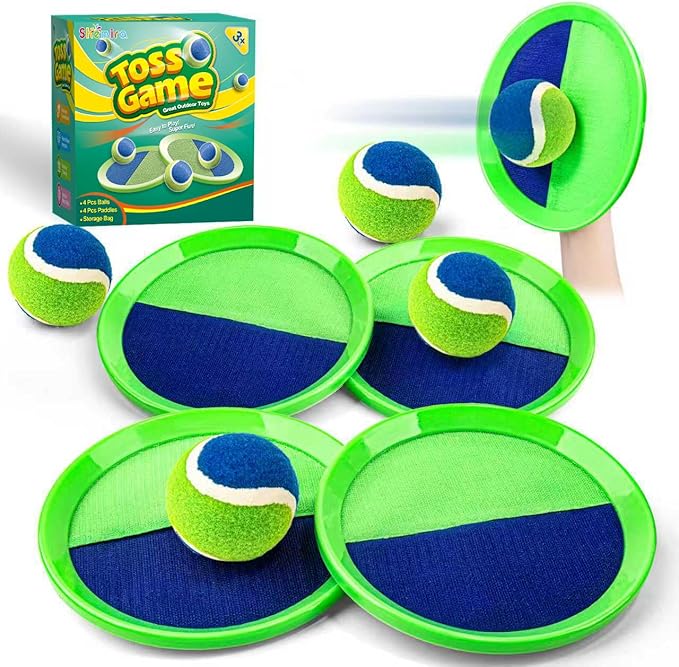 Shemira Ball Catch Game, Toss and Catch Ball Set,Beach Pool Yard Outdoor Toys Games for Kids Ages 4-8-12, Lawn Beach Camping Outdoor Games, Easter Birthday Summer Gifts for Kids, 4 Paddles 4 Balls