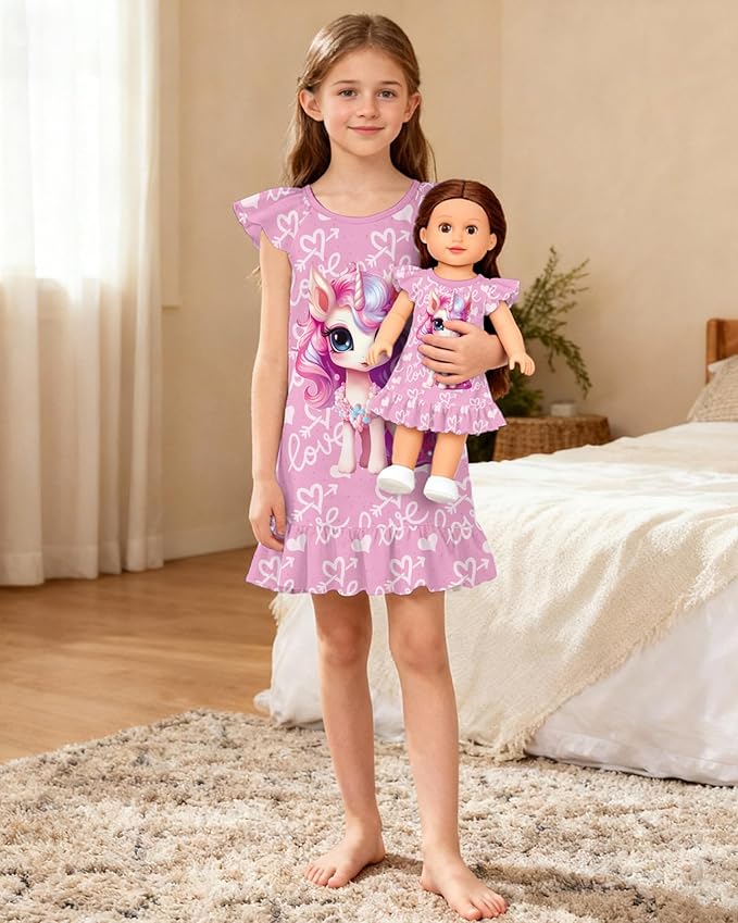 LQSZ Doll and Girl Matching Nightgown Outfit Pajamas Nightie Nightgown for Girls and Dolls Clothes