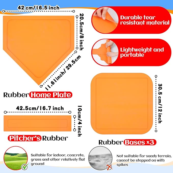 Hiboom 16 Pcs Sports Kickball Set Includes 10 Inches Playground Ball 5 Rubber Throw Down Bases Ball Pump 10 Foul Line Cones for Kids Adults Playground School Backyard Game Camps Picnic