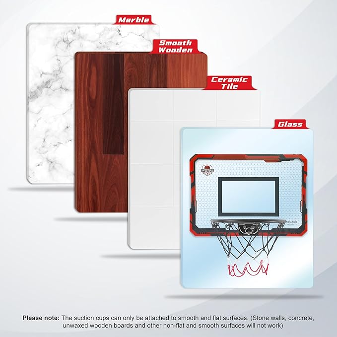BOHEN Indoor Mini Basketball Hoops with Powerful Suction Cup, Stick to Windows, Wooden Doors, Smooth Walls - Basketball Backboard Indoor Bedroom Office for Kids Teens Adults