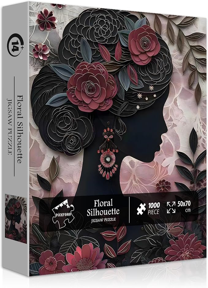 Impossible Puzzle for Adults 1000 Pieces, Black Girl Puzzles Flower Plant Aesthetic Art, Floral Elegant Black Woman Jigsaw Puzzle Paper Cut