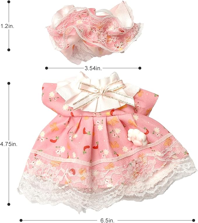 17cm Doll Clothes for Labubu Set - 5-Piece Luxury Designer Outfit with Bow, Glasses, Camera Bag & Shoes | Fashionable Dress-Up Accessories for Dolls (Pink)