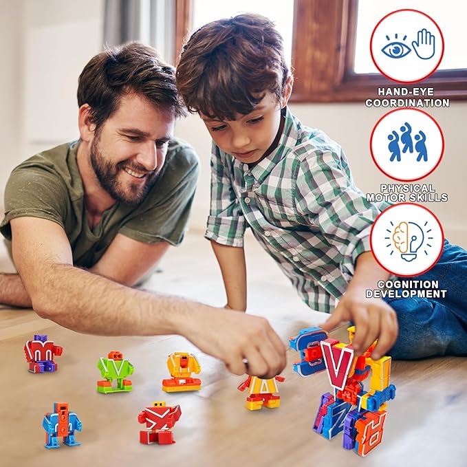 Alphabet Robots for Boys,ABC Letters Learning Education Toys for Toddlers,Christmas Countdown Advent Calendar for Kids,Alphabots Deformation Fine Motor Skill Preschool Toy Gift for New Year birthday