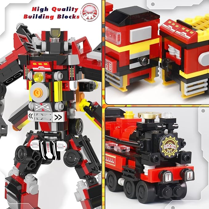 8-in-2 Transforming Building Blocks Set - 766 Pieces STEM Educational Toy, Robot & Train Models Compatible with Major Brands, Creative Gift for Kids Ages 6-14