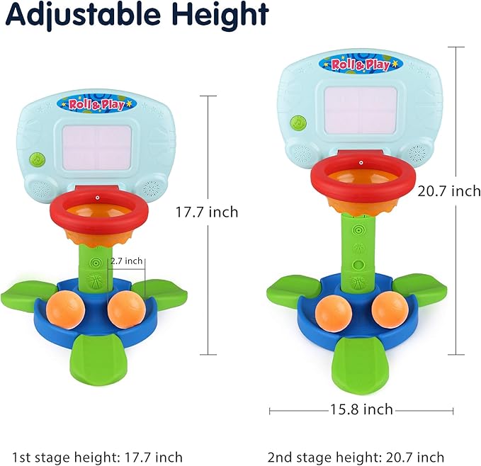 LotFancy Toddler Basketball Hoop for Kids, 2 in 1 Adjustable Baby Sports Toys, with Light and Music, Indoor Infant Interactive Learning Toy, Christmas Easter Gifts for 1 2 Year Old Boys Girls