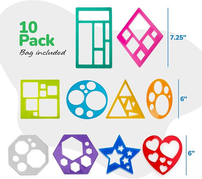 Karty Thick Shape Stencil Set with Case, 10pcs Sturdy Plastic Drawing Templates for Kids, Teacher Classroom Supplies and Preschool Arts & Crafts, Colorful Learning Kit for Toddlers Ages 4+