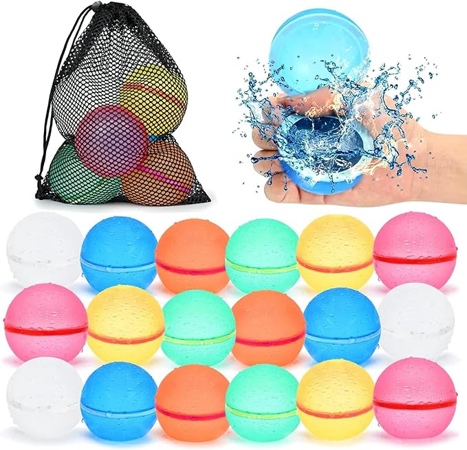 98K Reusable Water Balloons 18 Pcs with Mesh Bag, Pool Beach water Toys for Boys and Girls, Outdoor Summer Toys for Kids Ages 3-12