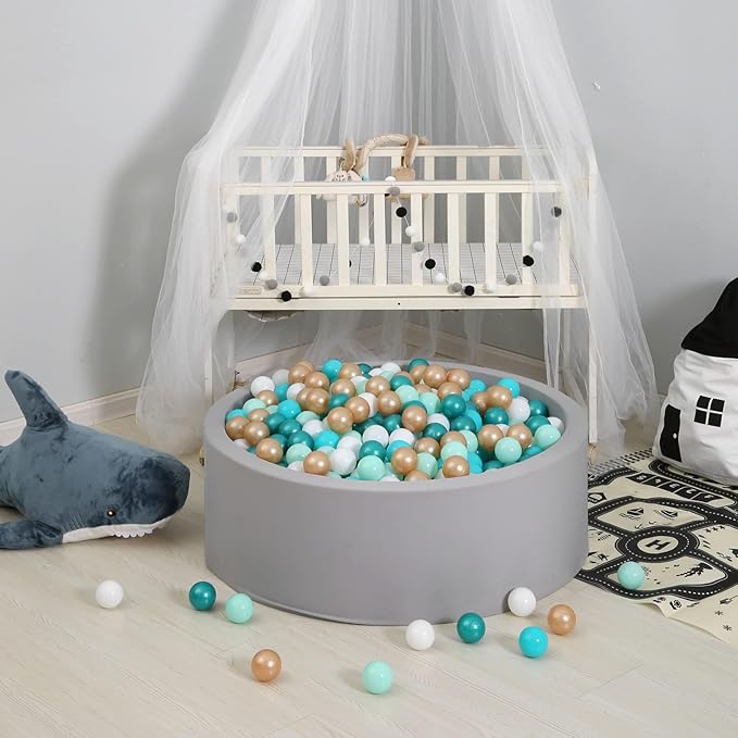 GOGOSO Ball Pit Balls for Toddler, Baby Plastic Playballs Kids Soft Pastel Pelotas Non-Toxic BPA-Free 2green+White+Gold,100 Balls