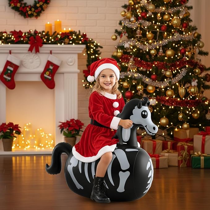 Hiboom 2 Pcs Horse Inflatable Bouncy Toys 51 Inch Large Black Horse Inflatable Hopping Toys Ride On Bouncer Animal Toy for Christmas Girls Boys Hopper Gifts Birthday Party Games Ages 6 and up