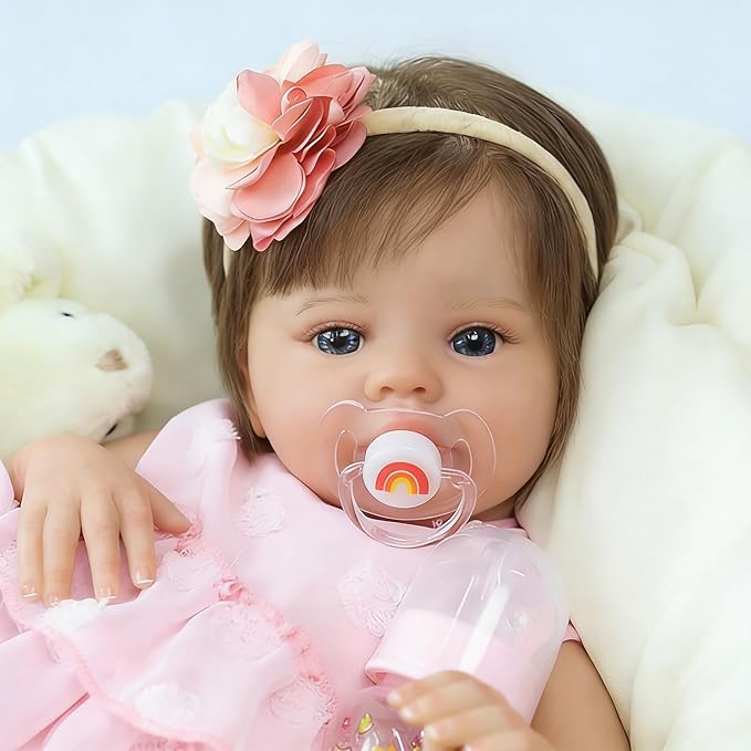 SCOM Lifelike Reborn Baby Dolls - 20 Inch Realistic-Newborn Baby Doll Girl Real Life Baby Dolls with Soft Weighted Body, Poseable Real Baby Reborn Gift Toy for 3+ Years Old Kids