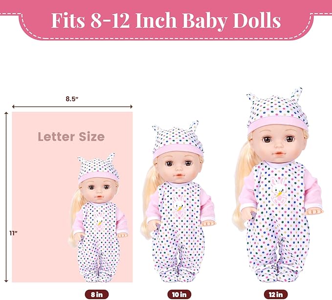 BABESIDE Alive Baby Doll Clothes for 8-12 Inch Dolls, 3 Set Doll Clothes Outfits, Baby Doll Accessories Romper Suit, Coat and Hat for Baby Dolls,Easter Pretend Play Accessories for Kids 3+