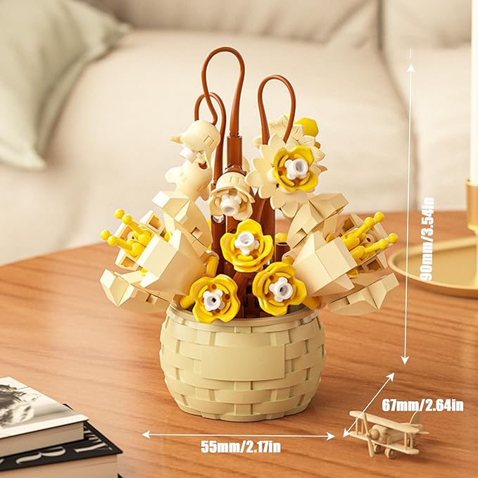 Mini Flowers Building Block Set,Flower Blocks Toys,Plants and Succulent Toys,Building Block Flowerpot，Botanical Collection Birthday Gift for Girls Boys Adults Kids Ages 6+ (Wind Chime 162Pcs)