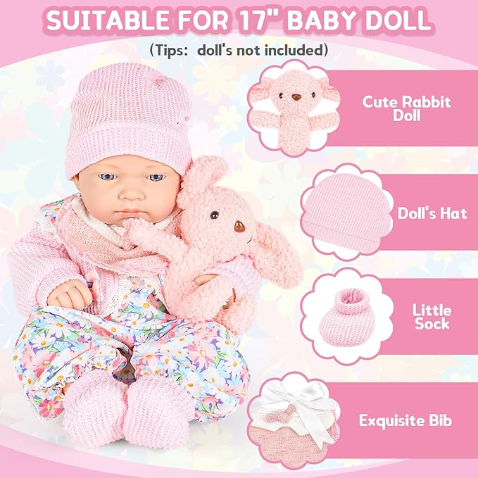 deAO Baby Doll Accessories Set Baby Doll Bassinet for 12-18 Inch Baby Dolls Includes Clothes Carrier Bed Blanket Diapers Pretend Play Set Toys for Kids