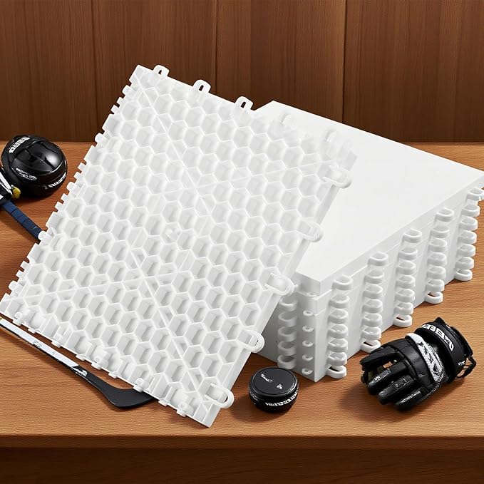 8 PCS Hockey Floor Tiles Mats, Interlocking Dryland Synthetic Ice Tiles for Hockey Training Equipment Board for Shooting Outdoor Indoor, Expandable & Easy Install