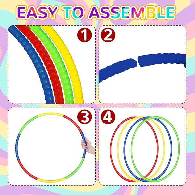 Libima 16 Pcs Toy Color Hoop for Kids, Detachable Adjustable Light Weight Plastic Colored Hoops Toy Circles for Party Games, Dance, Dog Agility