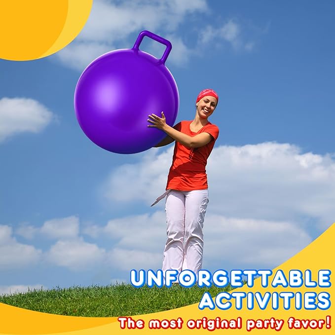 Lewtemi 2 Pcs 29 Inch Big Hopper Ball Jumping Hopping Inflatable Bouncing Ball with Handle and Air Pump for Adults Carnival Outdoor Sports Game(Red, Purple)