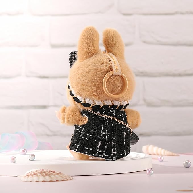 Doll Clothes for Labubu 17cm Have a Seat & Exciting Macaron & Big into Energy Series Dolls, Luxury Chic Series for 17cm Dolls Accessories (Black Dress+Hairband+Bag)
