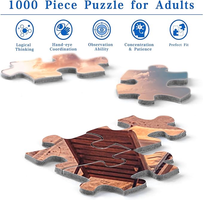 Rocorose 1000 Piece Jigsaw Puzzle, Inspirational Beach Puzzles for Adults and Families, Tropical Ocean Sunrise Sunset Scene Nature Puzzle, HD Quality Challenging Landscape Photo Puzzle Games
