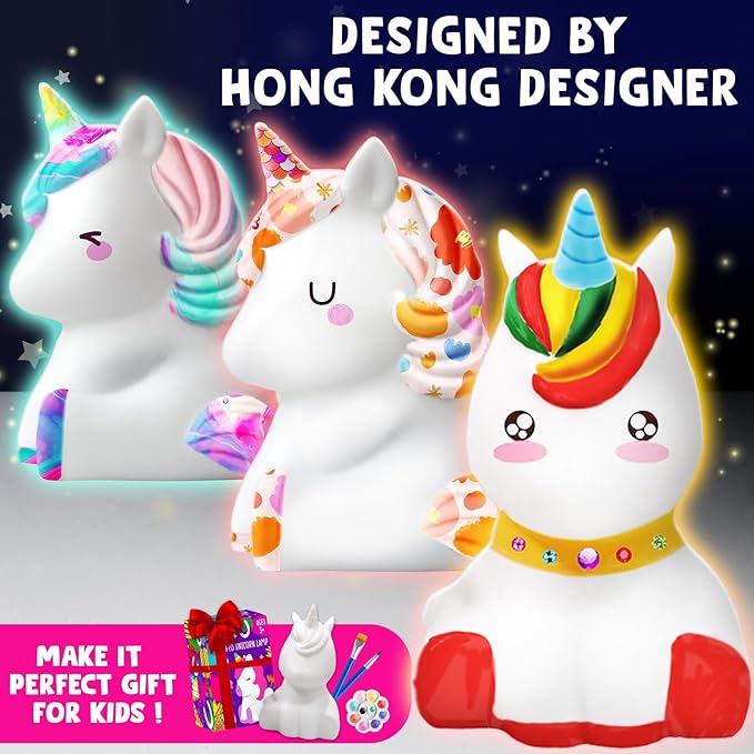 Goodyking Paint Your Own Unicorn Lamp Art Kit, Easter Basket Stuffers, DIY Night Light, Arts & Crafts, Painting Kit for Kids Ages 8-12, Easter Birthday Party Gift for Teens Girls Boys Age 3 4 5 6 7 8+
