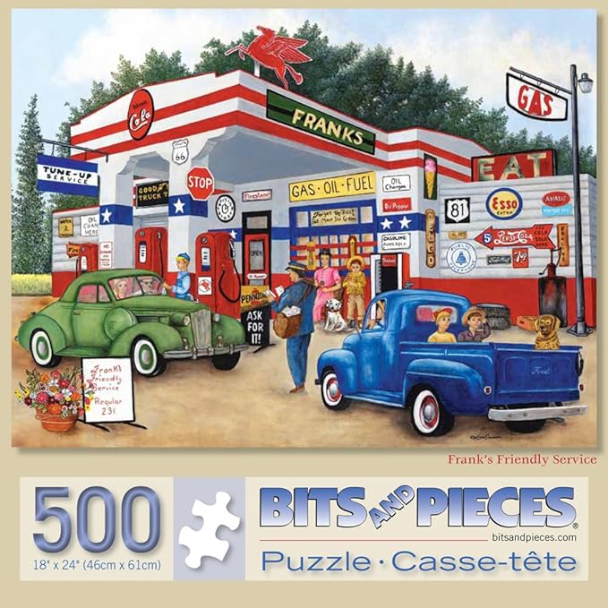 Bits and Pieces – 500 Piece Jigsaw Puzzle for Adults – Frank's Friendly Service - Americana Summer Jigsaw Puzzle by Kay Lamb Shannon, Puzzle Size: 18" x 24" (500 Pieces Frank's Friendly Service)