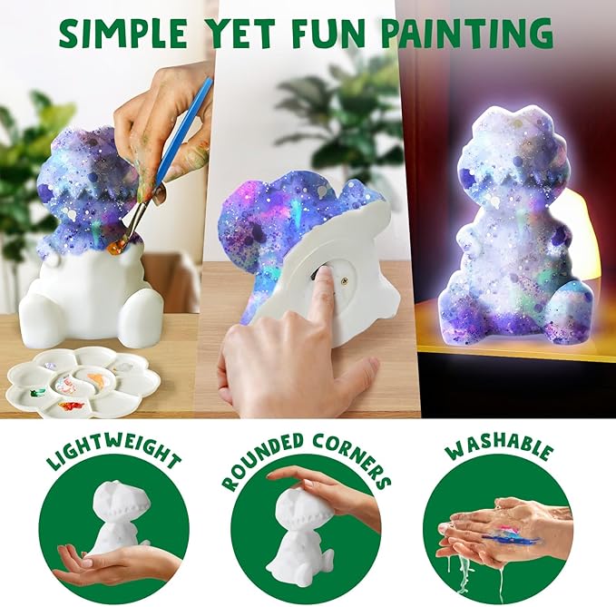 Goody King Paint Your Own Dinosaur Lamp Kit, Easter Basket Stuffers, DIY Night Light, Arts & Crafts for Teens Girls Boys, Painting Kit for Kids, Easter Birthday Gifts for Kids Ages 3 4 5 6 7 8+