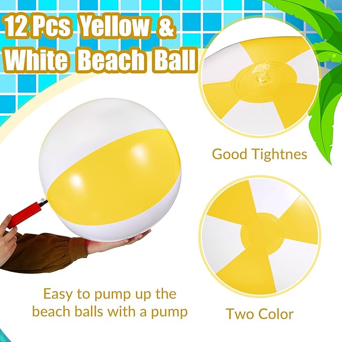 12 Pcs 16'' Beach Ball PVC Inflatable Ball Bulk Blow up Pool Balls for Swimming Pool Summer Hawaiian Tropical Theme Party Favors Decorations Favors Supplies