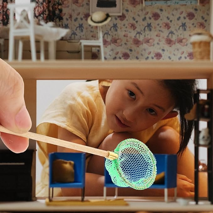 Toddmomy Miniature Fishing Rod and Net Small Decorative Dollhouse Fishing Pole Models for Fairy Garden Living and Bedroom Scene Accessories