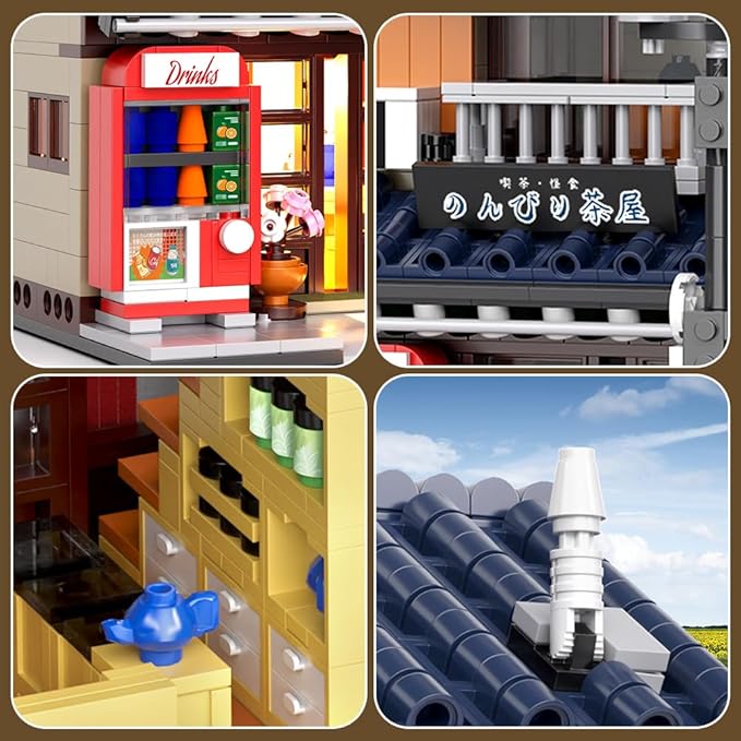 Japanese Tea House Mini Building Set with LED - Japanese Street View Simulation Architecture Construction Toy,Mini Brick 1219pcs