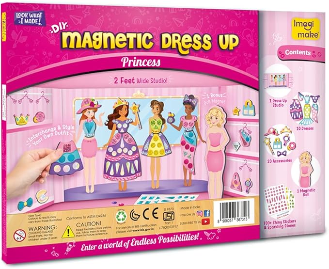 Imagimake DIY Magnetic Dress-Up Princess | 30 Dresses & Accessories | Mix & Match Pretend Play Magnetic Toys | Games for 3 Year Olds | Easter Basket Stuffers | 3,4,5,6 Year Old Girl Birthday Gift