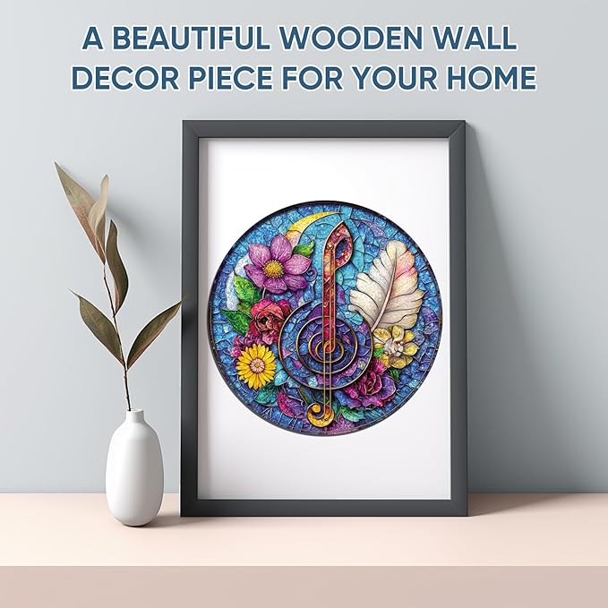 Reouinty Wooden Puzzles for Adults 500 Piece, Flower Guitar Puzzle for Mom, Challenging Puzzle, Unique Shaped Wood Puzzles Pieces, Creative Gift for Family Game 16.5x16.5 in