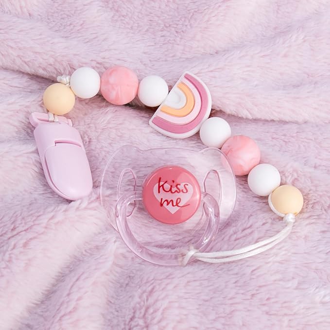 Aori Pacifier Clips for Rebron Baby Dolls Pacifier Holders Silicone Paci Clips with Magnetic Paci -Pink