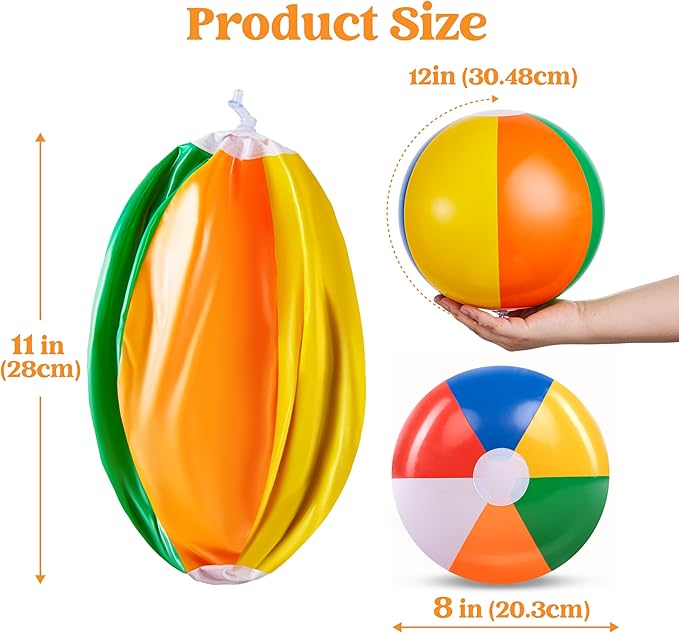 JOYIN 12-Pack 12“ Beach Balls - Bulk Classic Beachball Inflatable Swimming Pool Toys for Games Adults Kids Birthday Party Supplies Combo Set, Rainbow Color Blow Up Luau Decorations Favors Gifts (12")
