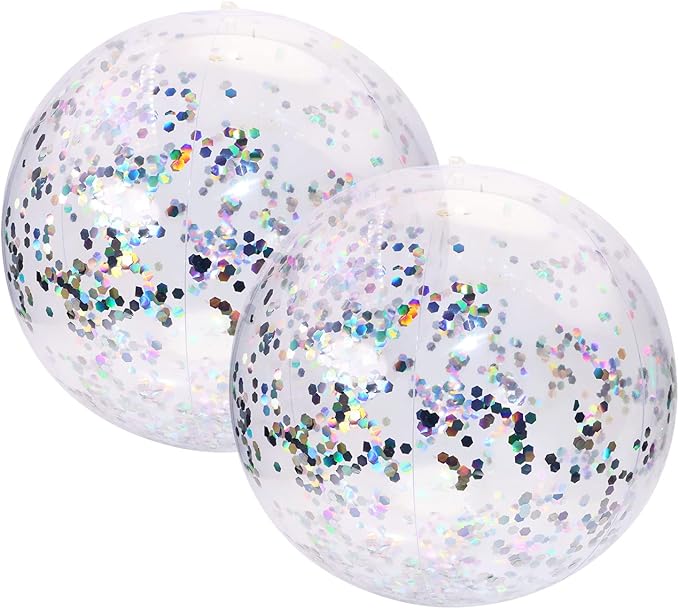 PENTA ANGEL Glitter Beach Ball 2PCS Inflatable Floatable Confetti Swimming Pool Party Ball Clear Sand Sport Ball for Outdoor Summer Beach Pool Water Play Party Favor