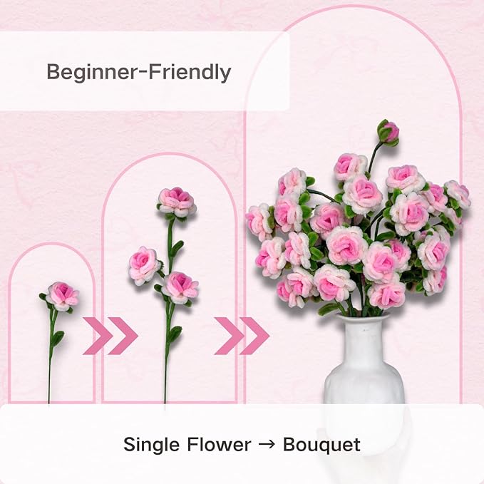 500pcs Pipe Cleaners Craft for Flowers,Chenille Stems for DIY Flower Making Kit,Pipe Cleaners Projects Creative for DIY Art and Craft,Ideal for Holiday Decoration(Rose)