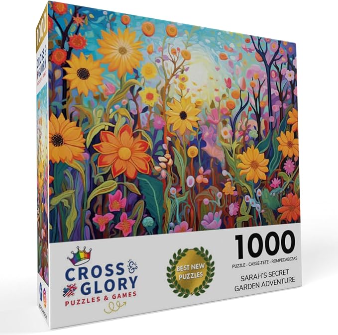 Cross & Glory - 1000 Piece Jigsaw Puzzle for Adults | Sarah's Secret Garden Adventure | Flower Garden Theme | Artistic Challenge | 20x27 Inches | Flower Puzzle
