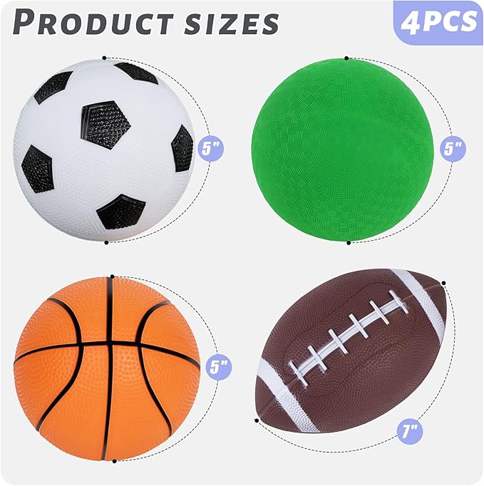3 otters 4-Pack Sports Balls for Toddlers & Kids, Playground Balls with Pump, 5-Inch Soccer Ball, Basketball, Kickballs, Stockings for Grandkids, Toys for 2+ Boy Indoor/Outdoor Play