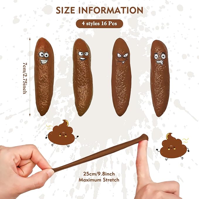 16Pcs Poop Fake Poop Finger Slingshot, White Elephant Gifts for Adults Stocking Stuffers Flying Shooting Toys for Kids Fake Poop Novelty Slingshots for Adults