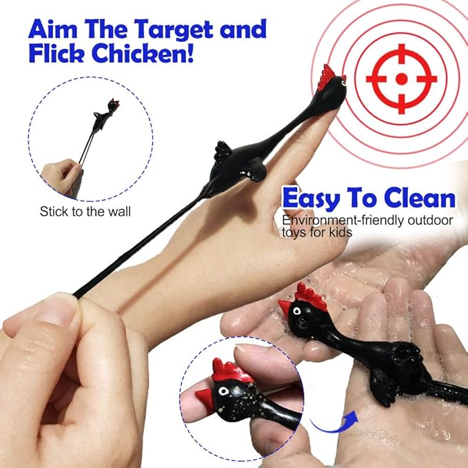 Flingers Slingshot Chicken Flying Toys, Rubber Chicken Stress Gag Gifts for Kids (Black Red 30 Pcs)