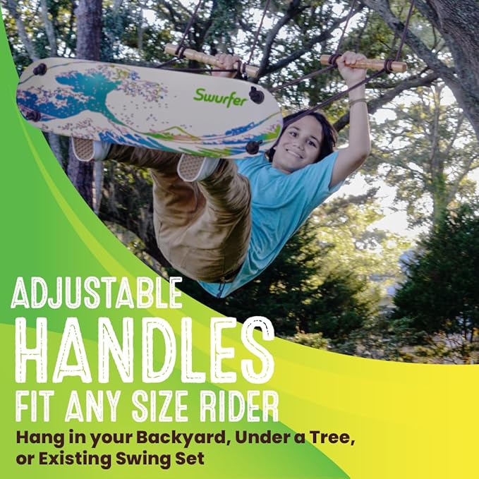 Swurfer TreeSkate Skateboard Swing, Outdoor Stand Up Surf Swing, Holds Up to 200 lbs, Ages 6 and Up, Adjustable Handles, Grip Tape, Kids Outdoor Play Equipment for Children and Adults (Waves) Blue