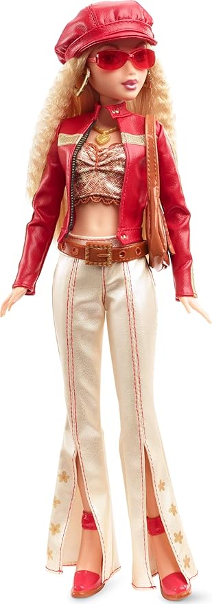 Barbie Signature My Scene Doll & Accessories, in Y2K-Inspired Outfit with Pleather Jacket, Flare Pants, Saddle Bag & Display Stand
