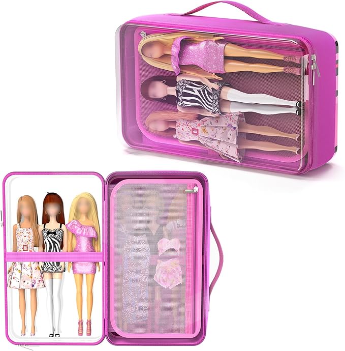 Stylish Travel Case for 12 Inch Fashion Dolls - Storage Solution with Pockets for Doll Accessories - Best for On-The-Go Travel (5-Transparent)