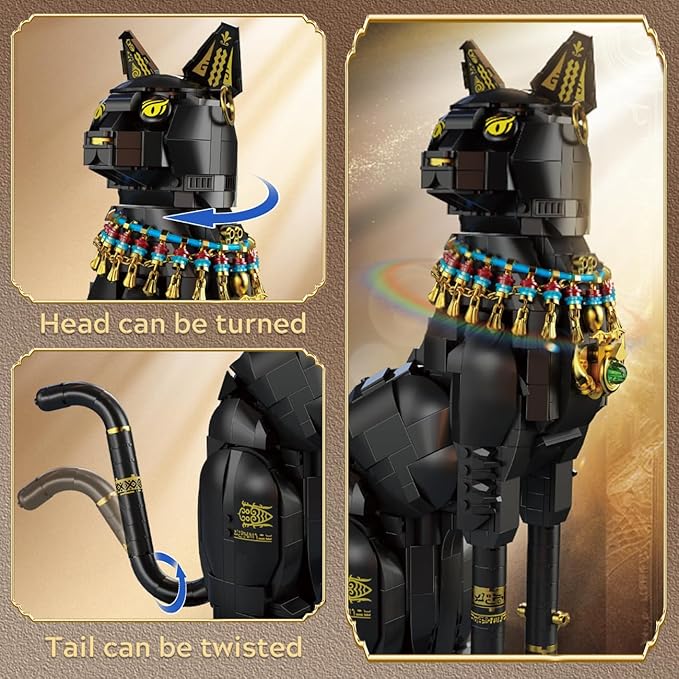 Egyptian Pharaoh Cat Building Set - Animal Black Cat Building Blocks Toy for Adults DIY Crafts Project Egyptian Cat Model for Home Office Decor, Easter Gift for Adults Women 10+ (1274PCS)
