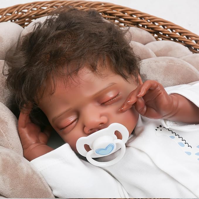 CHAREX Lifelike Reborn Baby Dolls Black - 18 inch Realistic Baby Doll Newborn Sleeping Baby, African American Real Life Baby Dolls, Birthday Gift Set with Accessories for Kids Age 3+