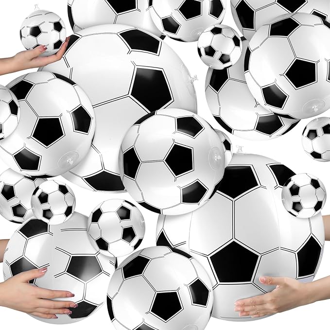 Sratte 20 Pcs Inflatable Beach Balls Bulk, Multiple Sizes Summer Swimming Pool Balls for Adults Hawaii Luau Party Supplies(Black White,Soccer)