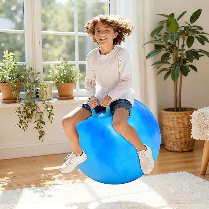 Hopper Ball for Adults & Teens 16+, 28 Inch Clouds Bouncy Ball with Handle, Sit On Hippity Hop Exercise with Air Pump, Jumping Hopping Toys Active Play for Family Activities Indoor Outdoor Fun Races
