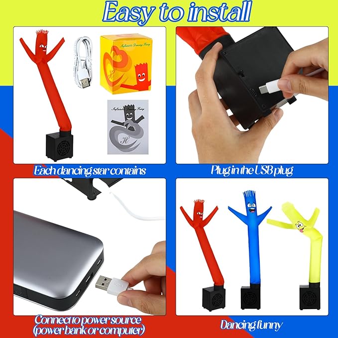 Poen 3 Pcs Mini Inflatable Tube Man White Elephant Gift Funny Gag Birthday Wacky Waving Inflatable Guy with Blower Desktop Mini Dancer Gift for Women Party Decoration(Smile)