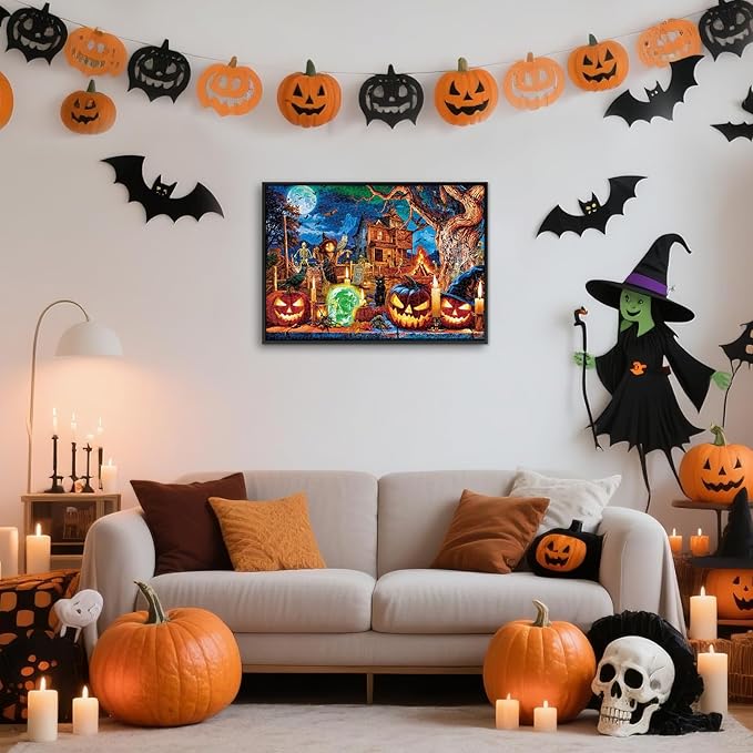 Sutinban Halloween Puzzle 1000 Pieces for Adults, Horror Skull Pumpkin Head Halloween Haunted House Jigsaw Puzzles 1000 Pieces Family Game, Holiday Party Gifts Puzzles for Teenages & Kids & Adults