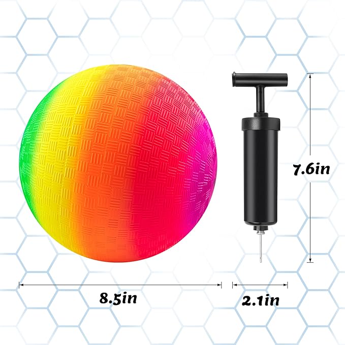 Mic Playground Balls Kickballs 8.5 Inch, Rainbow Playground Ball Set for Kids and Adults, Dodgeball Kick Balls Handball for Indoor & Outdoor Schoolyard Games with Hand Pump(4 Pack)